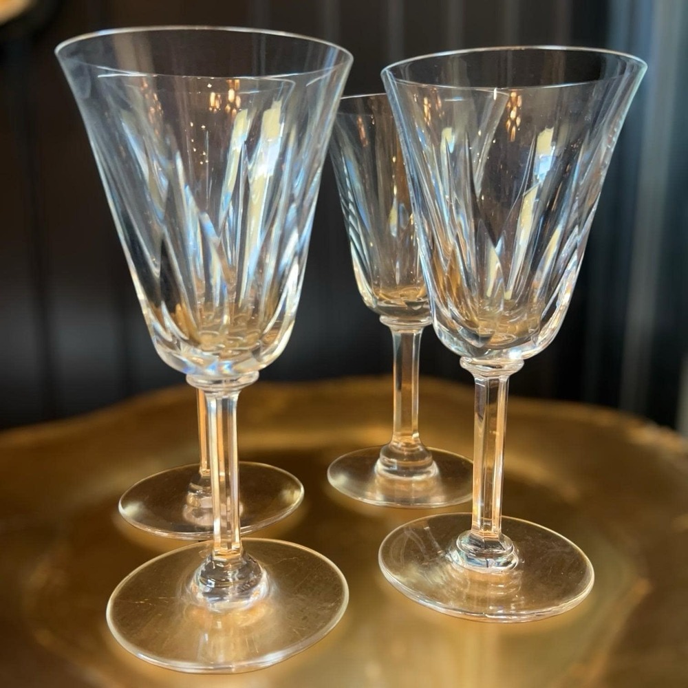 St Louis Cerdagne Claret Crystal stemware 5 1/2" Signed France Set of 4 MCM - Picture 7 of 15